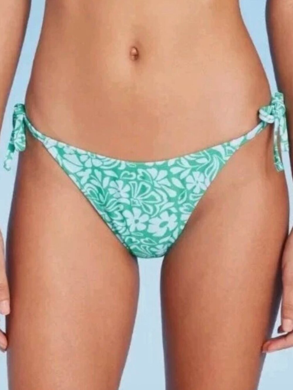Wild Fable Green Blue Floral Women's Cheeky Low-Rise High Leg Bikini Bottom XL